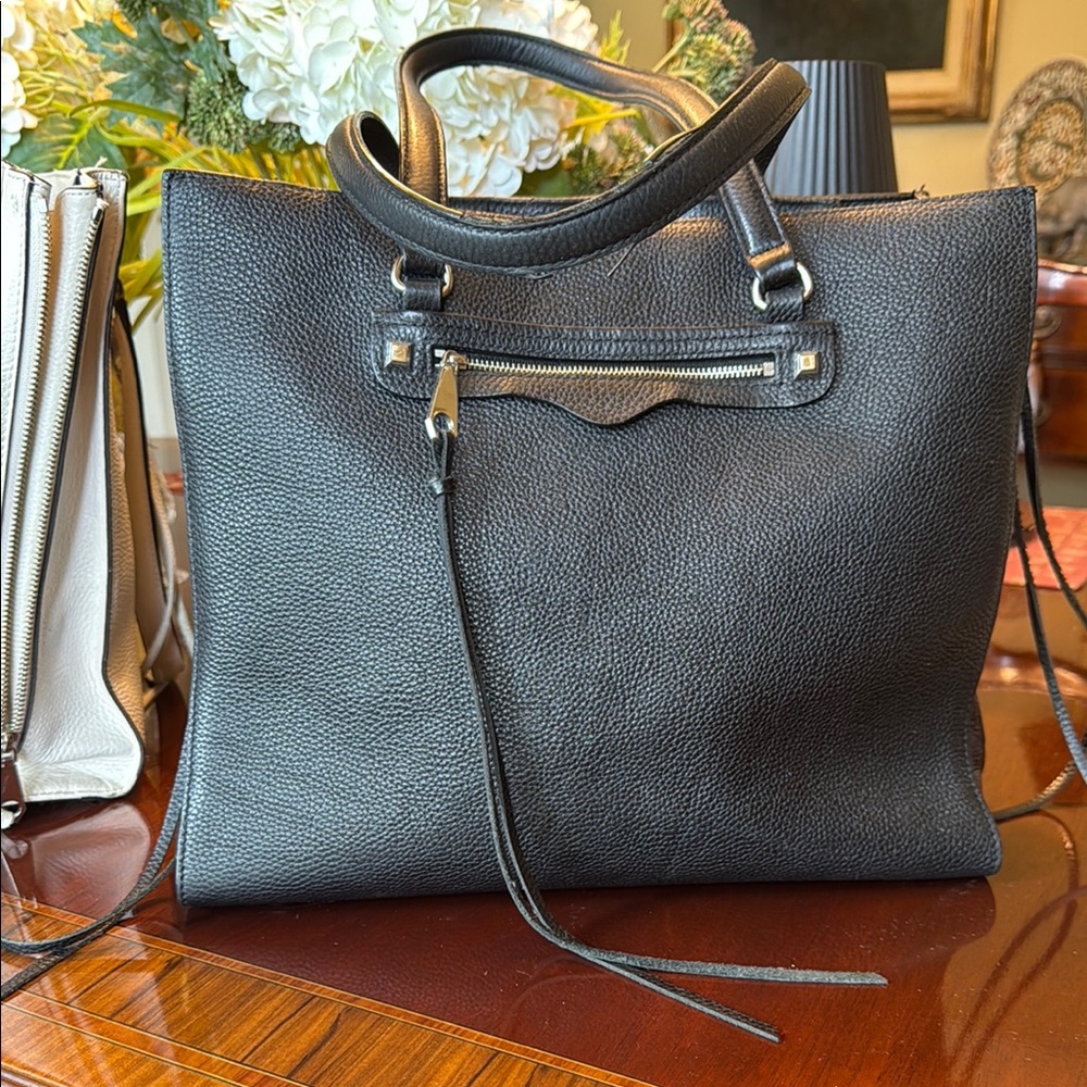 Rebecca Minkoff Black Structured Tote with Metal Bar Detail